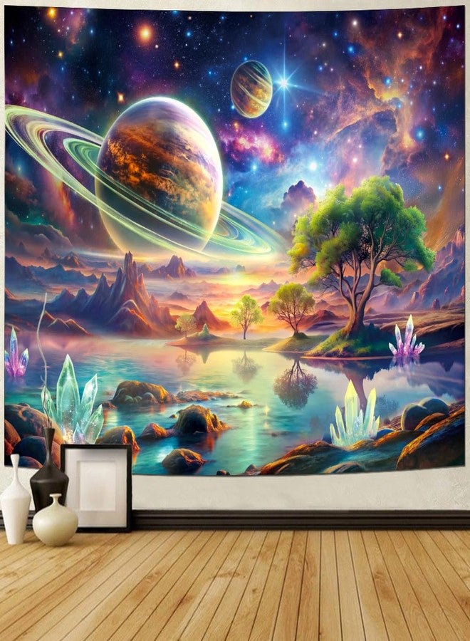 Lahasbja Blacklight Galaxy Space Tapestry UV Reactive Planet Wall Hanging Magical Trees Tapestries Cosmic Mountain Landscape Wall Decor Aesthetic Starry Night Backdrop for Bedroom - Image 2